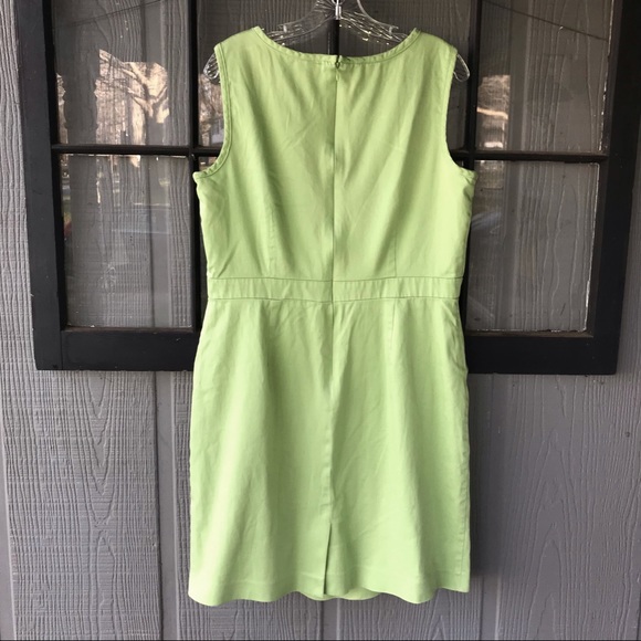 Sandra Darren dress, lime green with brass studs across waist, pockets on front - Picture 5 of 10